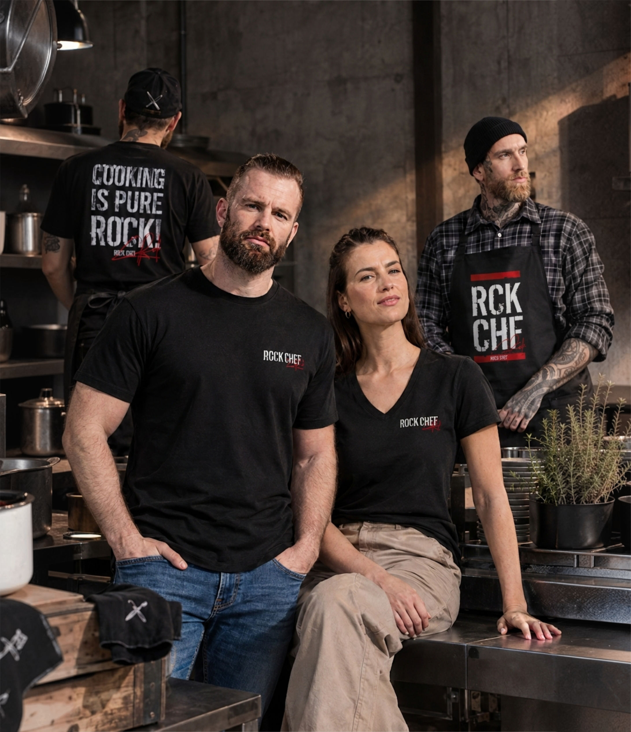 T-Shirt, schwarz, Logo-Shirt, Koch-Team, Küche